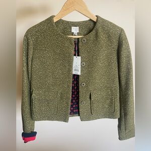 NWT Olive Green & Gold Women's Tweed Pea Jacket - Sz 2